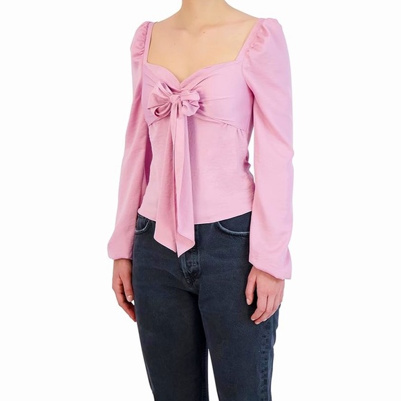 BCBGeneration Fitted Long Sleeve Tie Front Sweetheart Neck Blouse - Picture 2 of 7